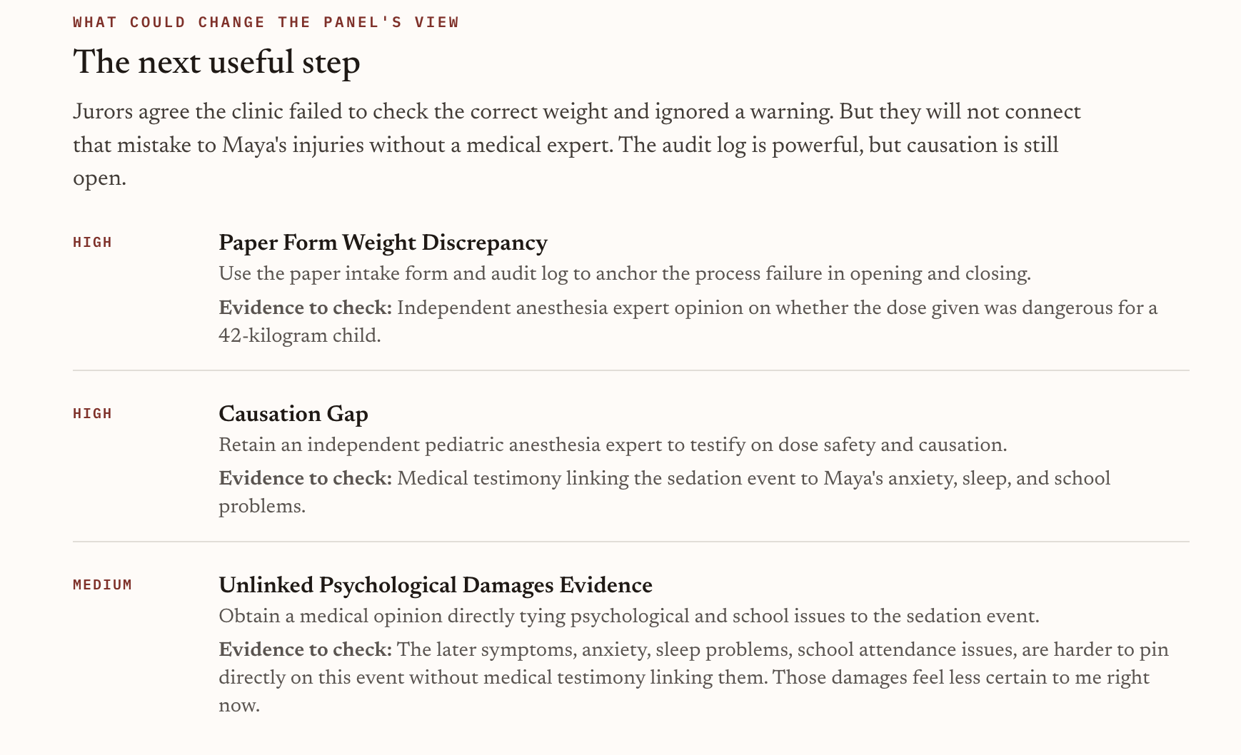 Northstar Pediatric Sedation Error sample report excerpt